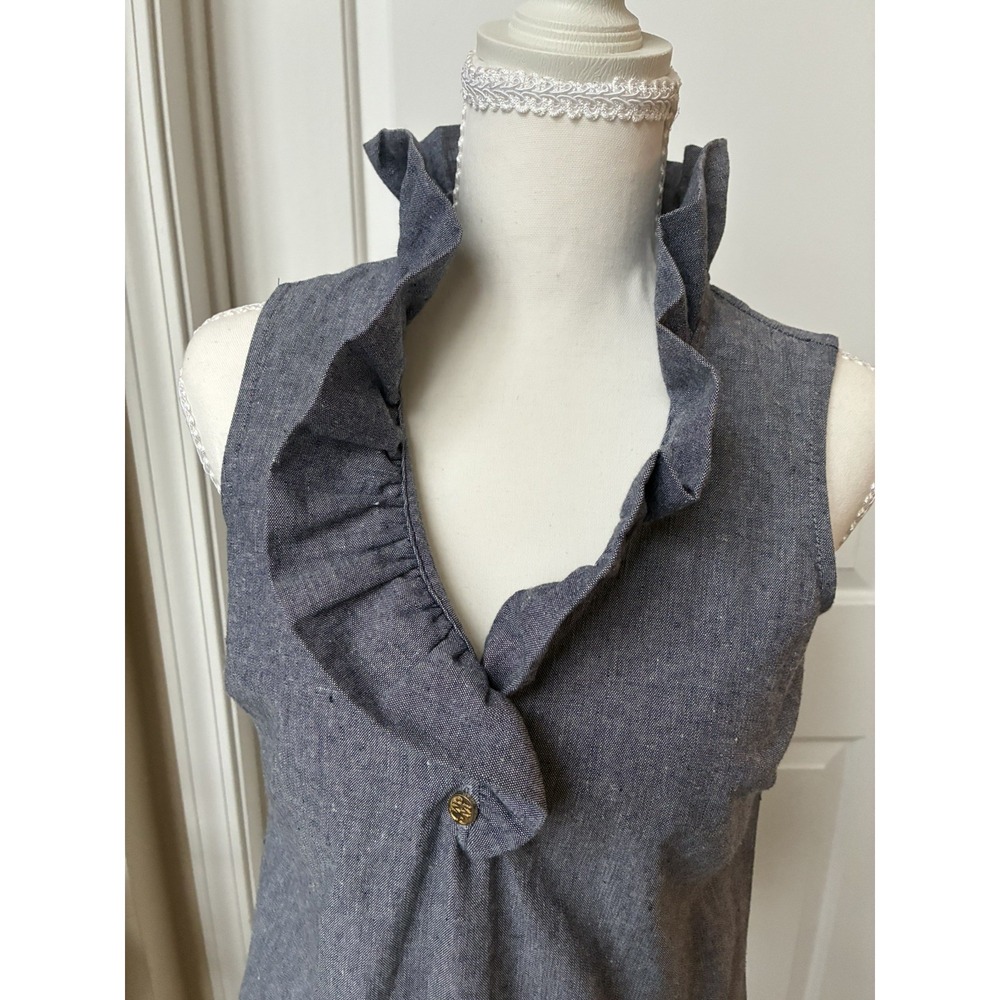Mud Pie ladies Sleeveless Ruffle Collar Chambray Blouse XS , denim in color - Picture 14 of 16